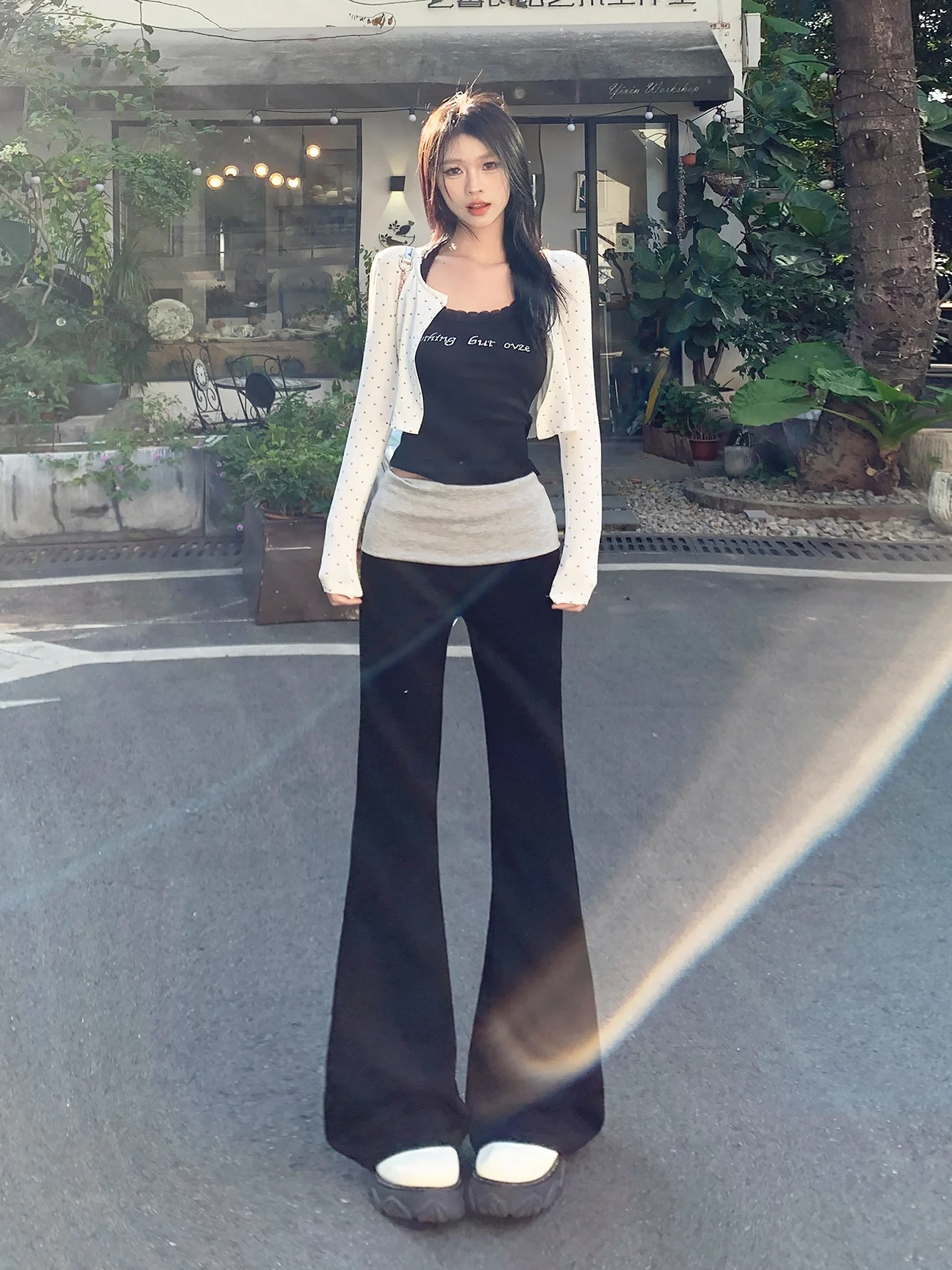 패셔너블 캐주얼 요가 팬츠 패치워크 모 투피스 슬리밍 하이웨이스트 벨보트 한국 스타일 45 50 사이즈 XS