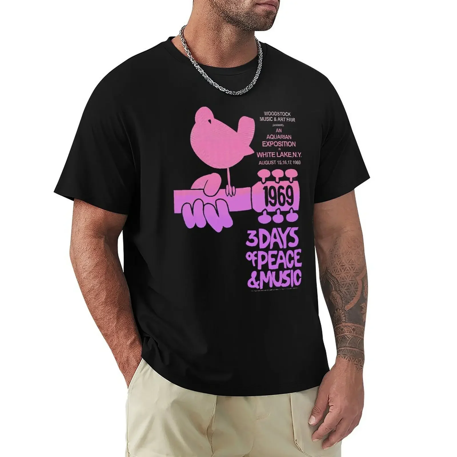 Woodstock - Pink Aquarian Shirt Short Sleeved TShirt Fashion Cotton T-shirt Tee Shirts Tops