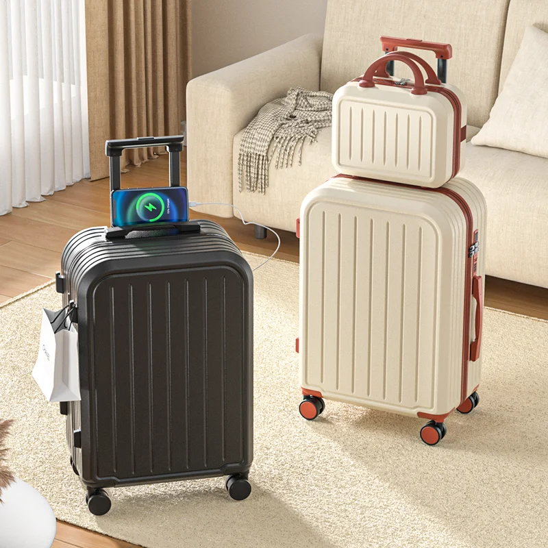 الأمتعة 20 22 24 26 28 بوصة سعة كبيرة حقيبة عربة مع حامل الكأس الأسطوانة حقيبة السفر رحلة عمل حقيبة #4