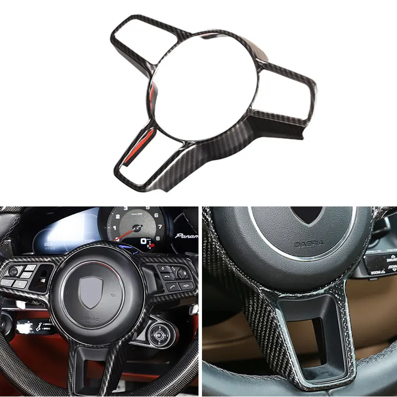 For Porsche Macan 2014 2015 2016 2017 2018 2019 2020 ABS Carbon Fiber Texture Interior Steering Wheel Cover Trim Moldings