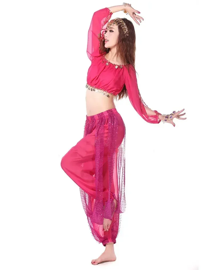 2 ชิ้นชุด Belly Dance เครื่องแต่งกาย Oriental Dance Bollywood Dance เครื่องแต่งกาย Belly เครื่องแต่งกายชุด Top Bra + กางเกง