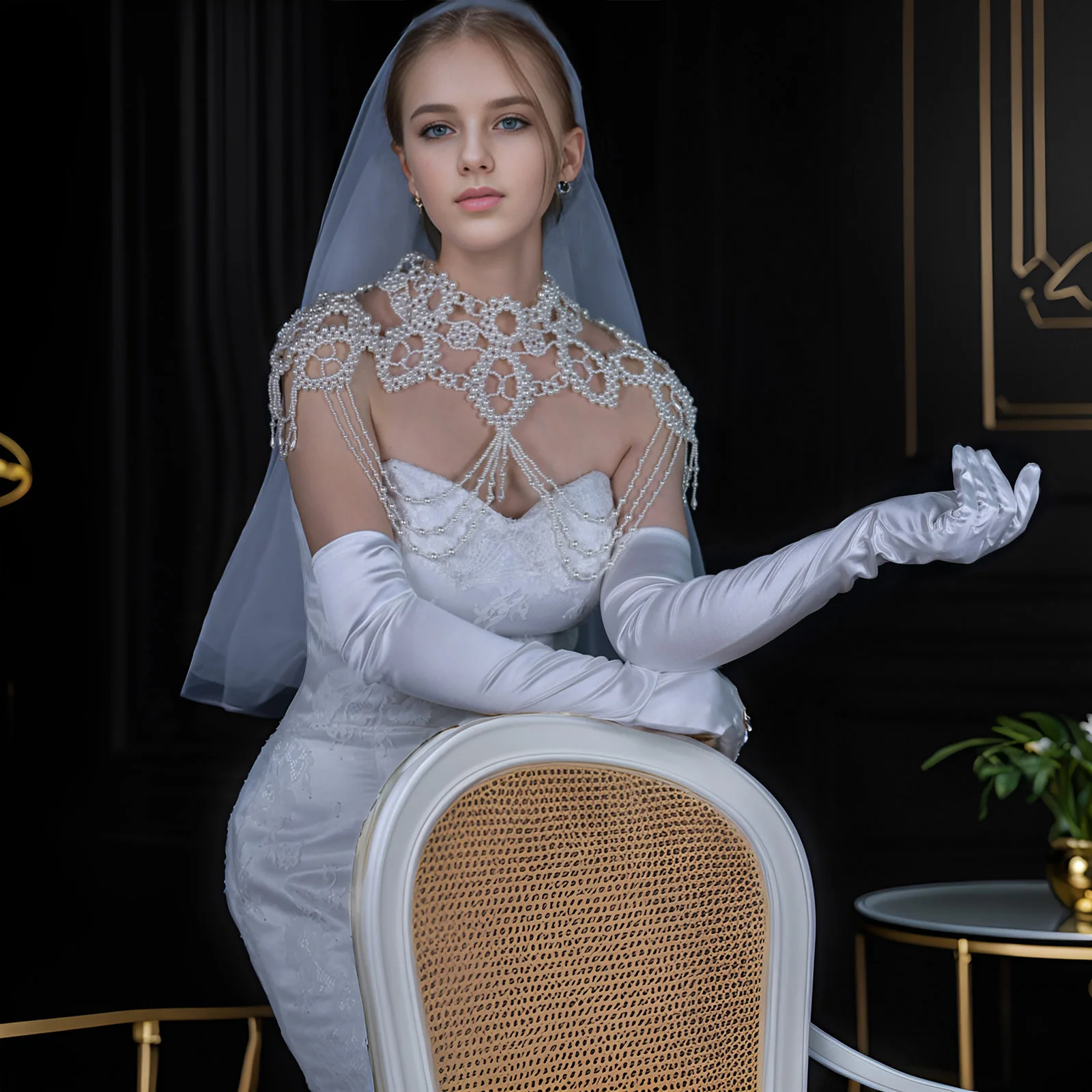 Kristalle Perlen Hochzeit Wrap Schmuck Halsketten Zubehör für Mädchen Abendkleid Schal Braut Schultern Kette VG09