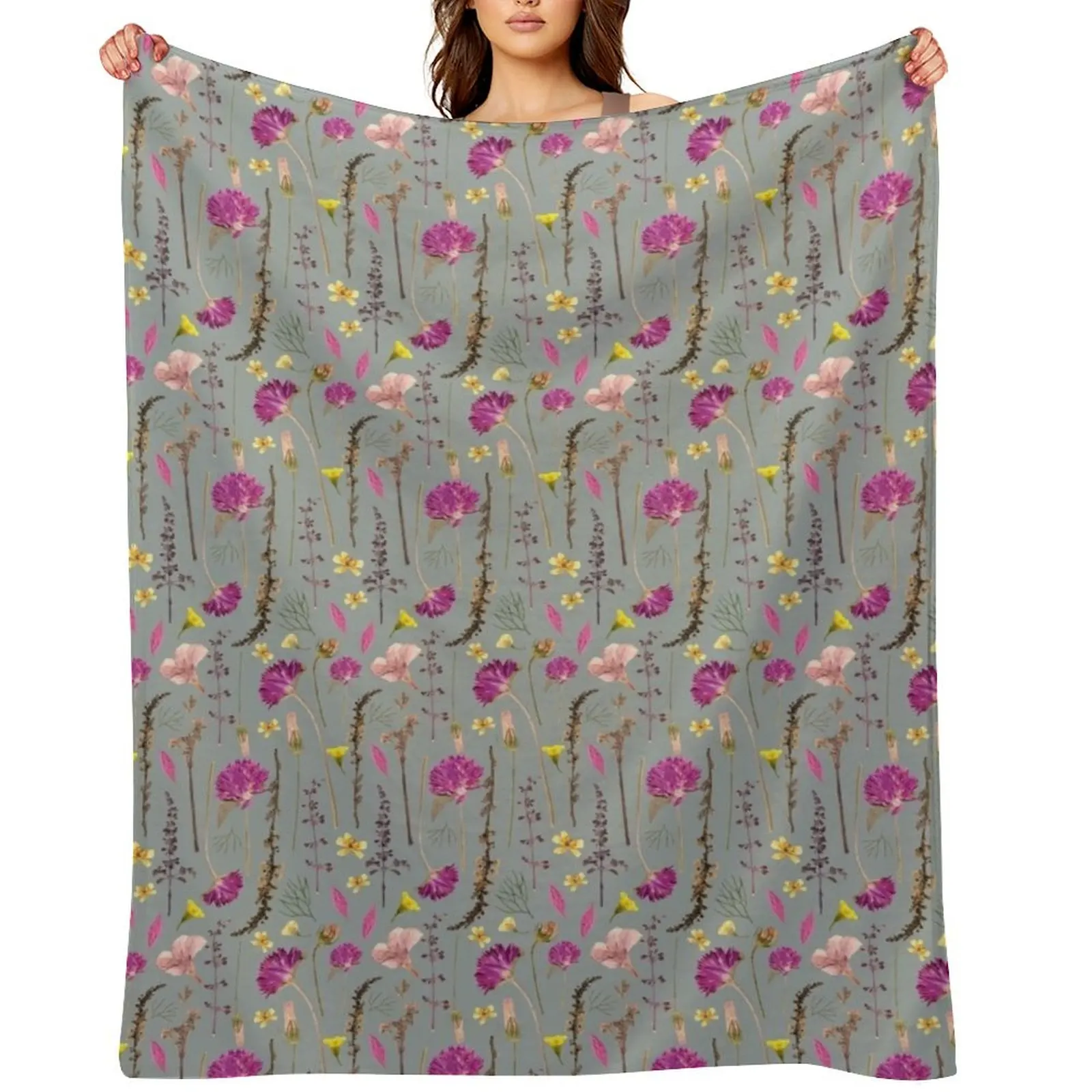 

21001 E Pressed Flowers Throw Blanket Weighted Sofa Throw cosplay anime Vintage Blankets