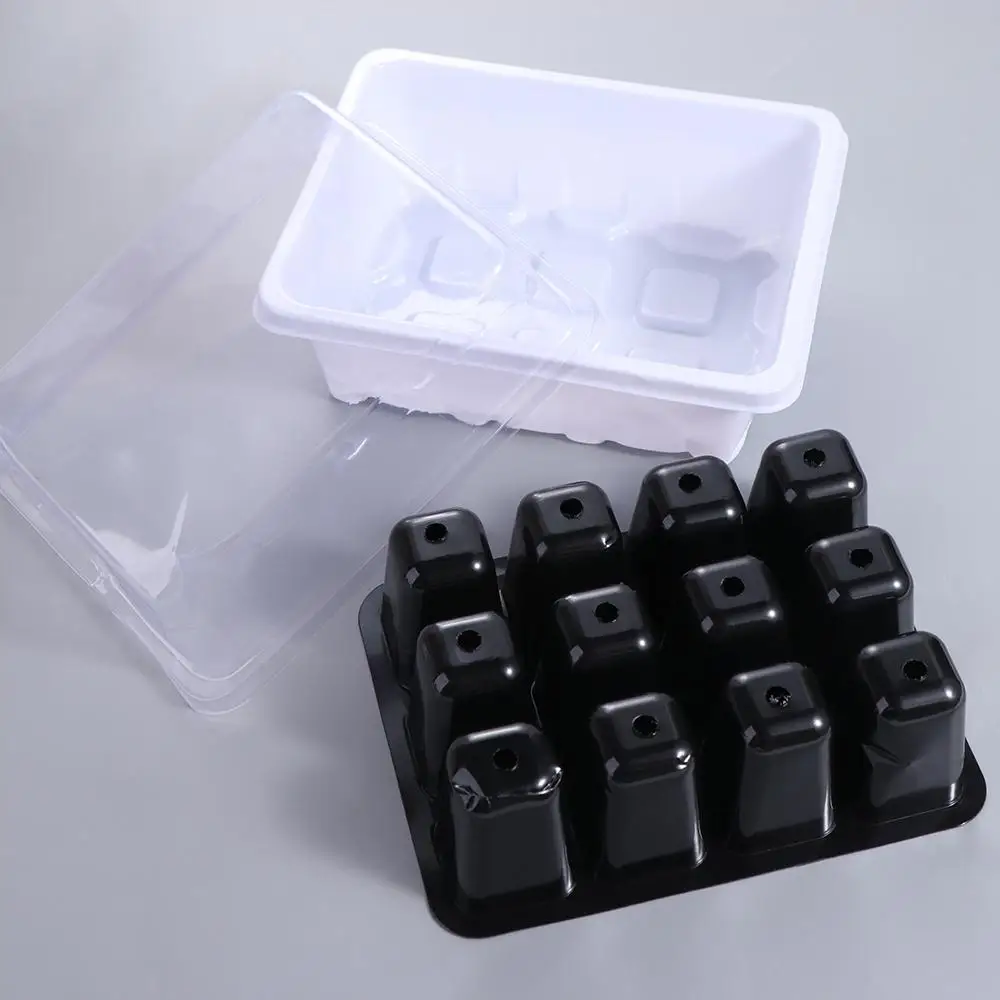 

With Cover 12 Cells Seedling Trays White Breathable Portable Nursery Box Set Square Plant Seedling Tray Gardening