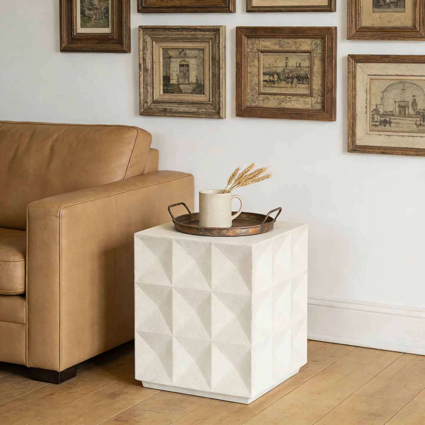 Modern simple light luxury white edge table home living room creative sofa square coffee table balcony design small square table