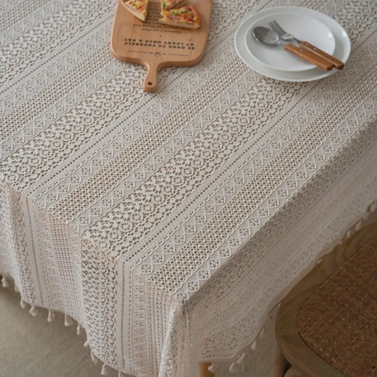 خمر فستان من الدانتيل مفرش المائدة النمط الأمريكي طاولة طعام القماش Ins الرعوية شرابة Obrus ديكور رف دي ميسا مأدبة #4