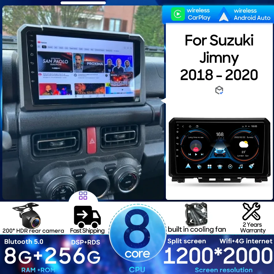 

Android 15 Автомобильный мультимедийный плеер Радио Видео Стерео головное устройство Беспроводной CarPlay Автоматическая навигация GPS для Suzuki Jimny 2018-2020