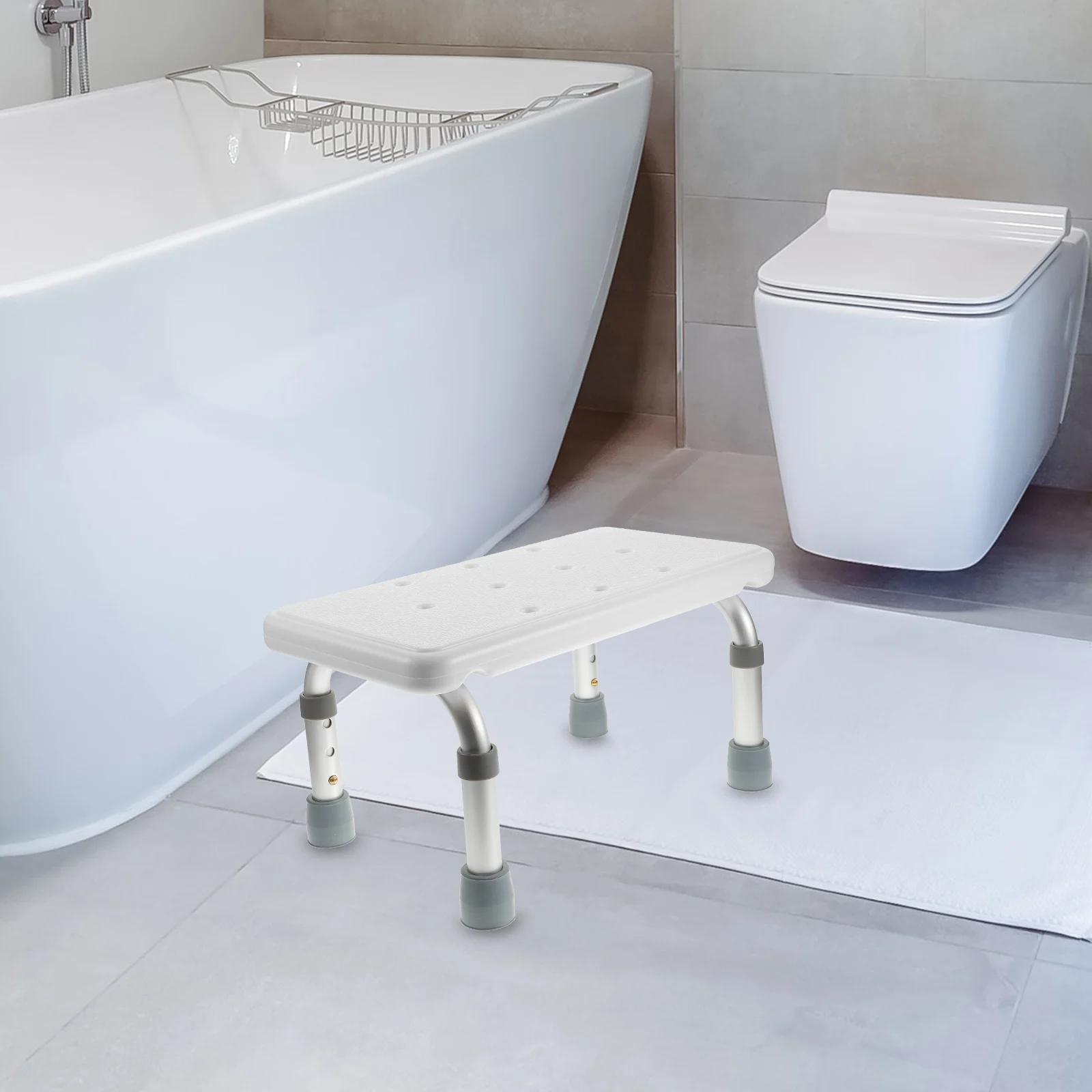 

1pc Adjustable Height Bath Stool 41x22cm PE Seat Elderly Disable Shower Chair Tub Aluminum Alloy Outdoor Furniture