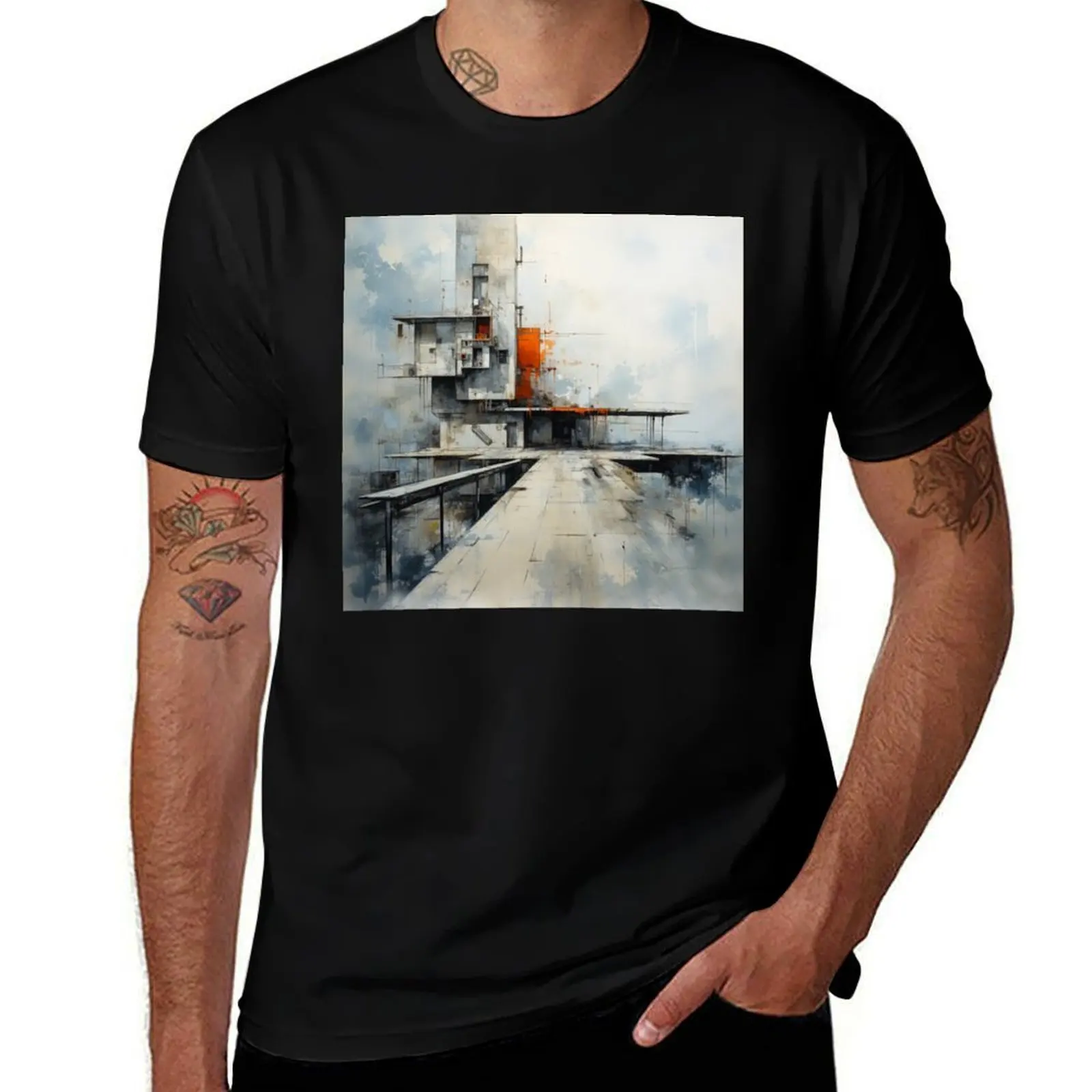 

Painterly City View: Rooftop Perspective T-Shirt cute clothes vintage for a boy mens cotton t shirts