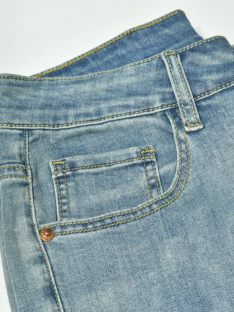 الرجعية الأمريكية Waed الضوء الأزرق مطاطا تسعة عشرات الرجال ضئيلة مستقيم رقيقة الدينيم الجينز العلامة التجارية العصرية عارضة القطن تمتد