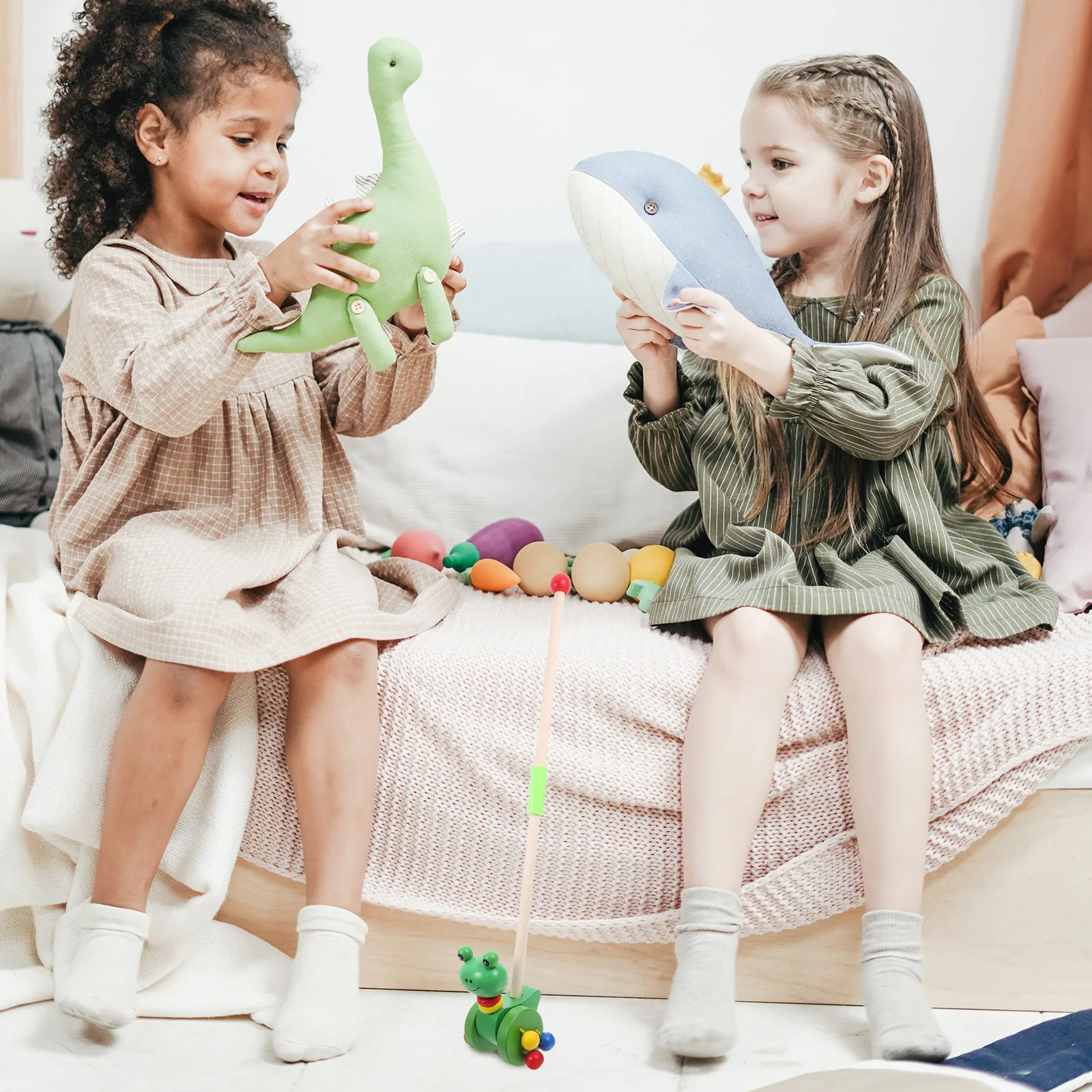 

Baby Push Walker Wooden Cartoon Infant Walking Cart Toddler Pushing Cart for Boys Girls Baby Shower Gift Cartoon Walkers