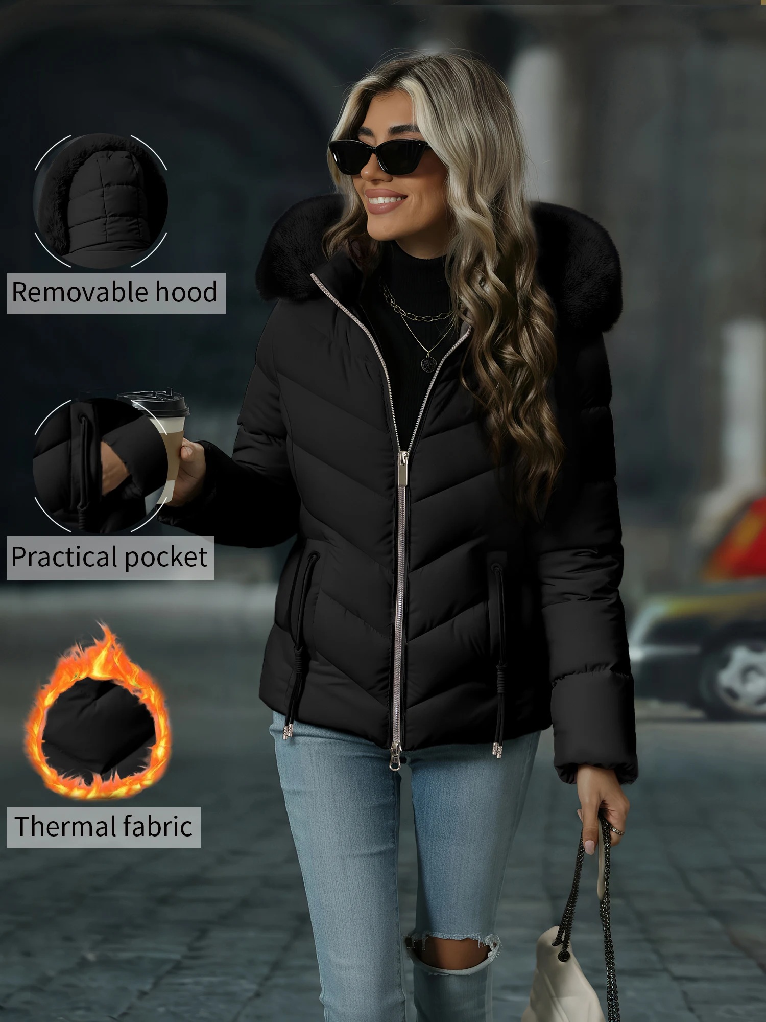 

Women's Autumn/Winter Chic Hooded Quilted Coat Thick Long Sleeve Zipper Slimming Casual Jacket
