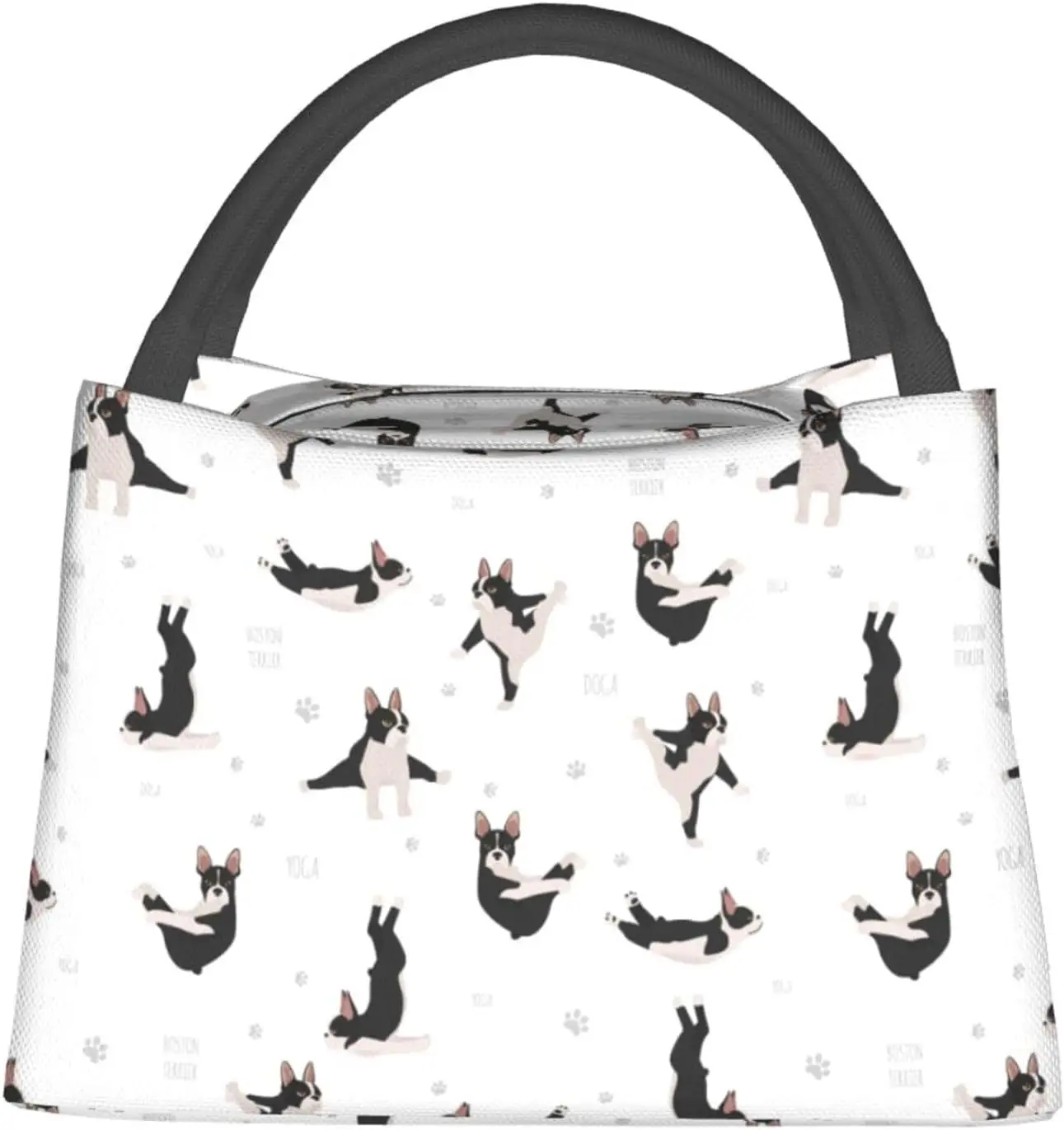 Yoga Dogs Funny Boston Terrier Large Lunch Bags Box For Women Men-Cute Adult Insulated Lunchbox Tote