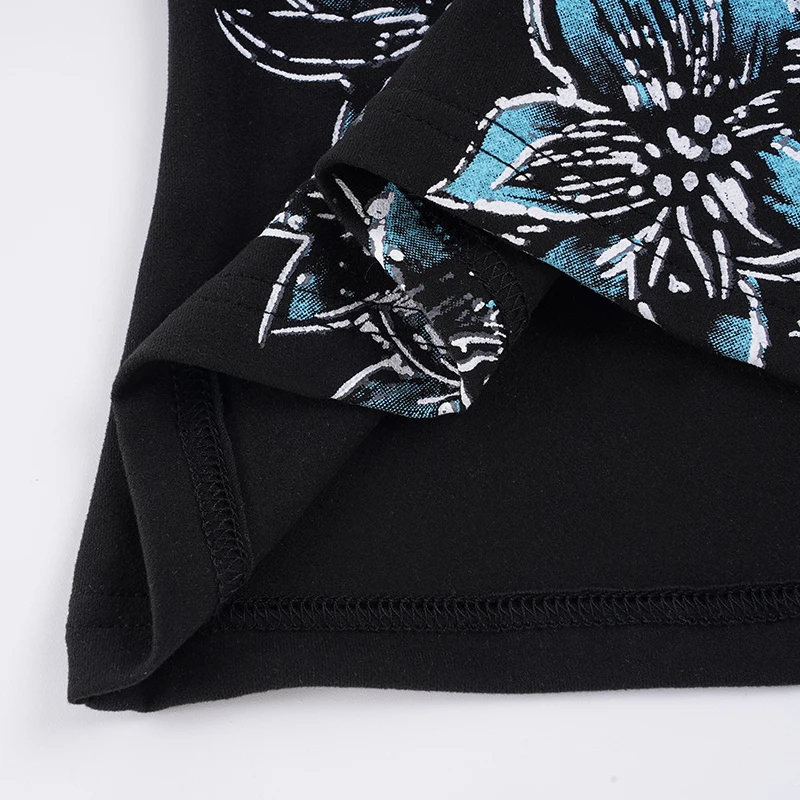 SUCHCUTE Retro-T-Shirt mit Blumendruck und Kontrast für Damen, V-Ausschnitt, kurzärmelig, Sommer-Slim-Tops, Y2k, lässiges Outfit, Streetwear – Detail 9