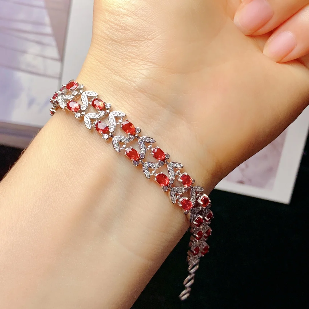 Natural Gemstone Ladies 925 Sterling Silver Red Sapphire Bracelet Luxury Jewelry Ladies Free Shipping Christmas Boutique