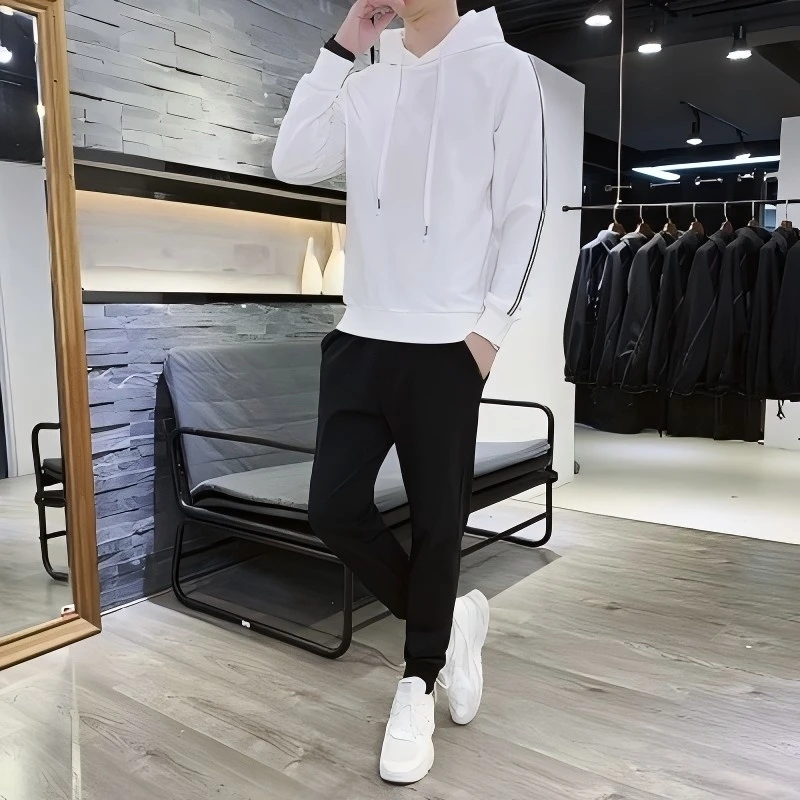 

Весенние и осенние комплекты худи для мужчин, спортивные костюмы, повседневные толстовки, комплект из двух предметов, мужской пуловер с капюшоном, модная уличная одежда.