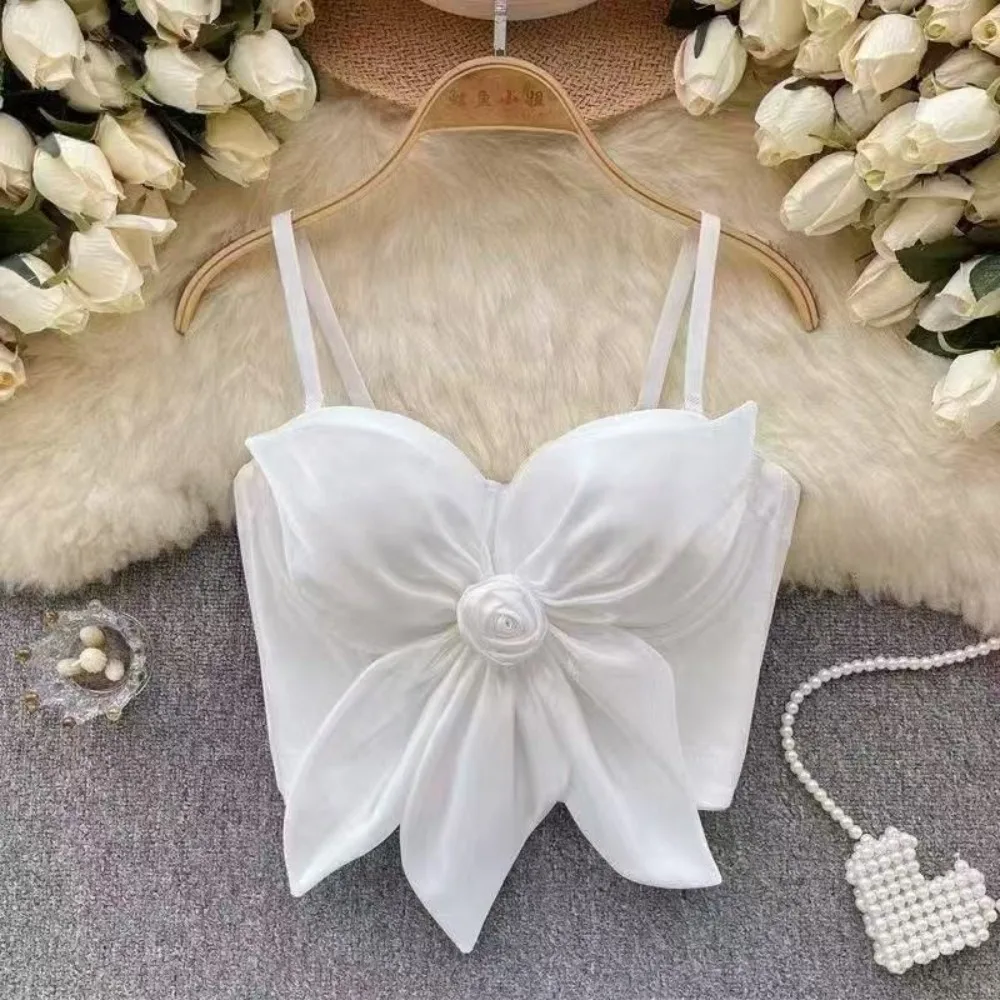 

3D украшение в виде розы, камзол с цветком розы, черный, белый цвет, корсет без рукавов в светском стиле, универсальные майки, укороченные топы для женщин