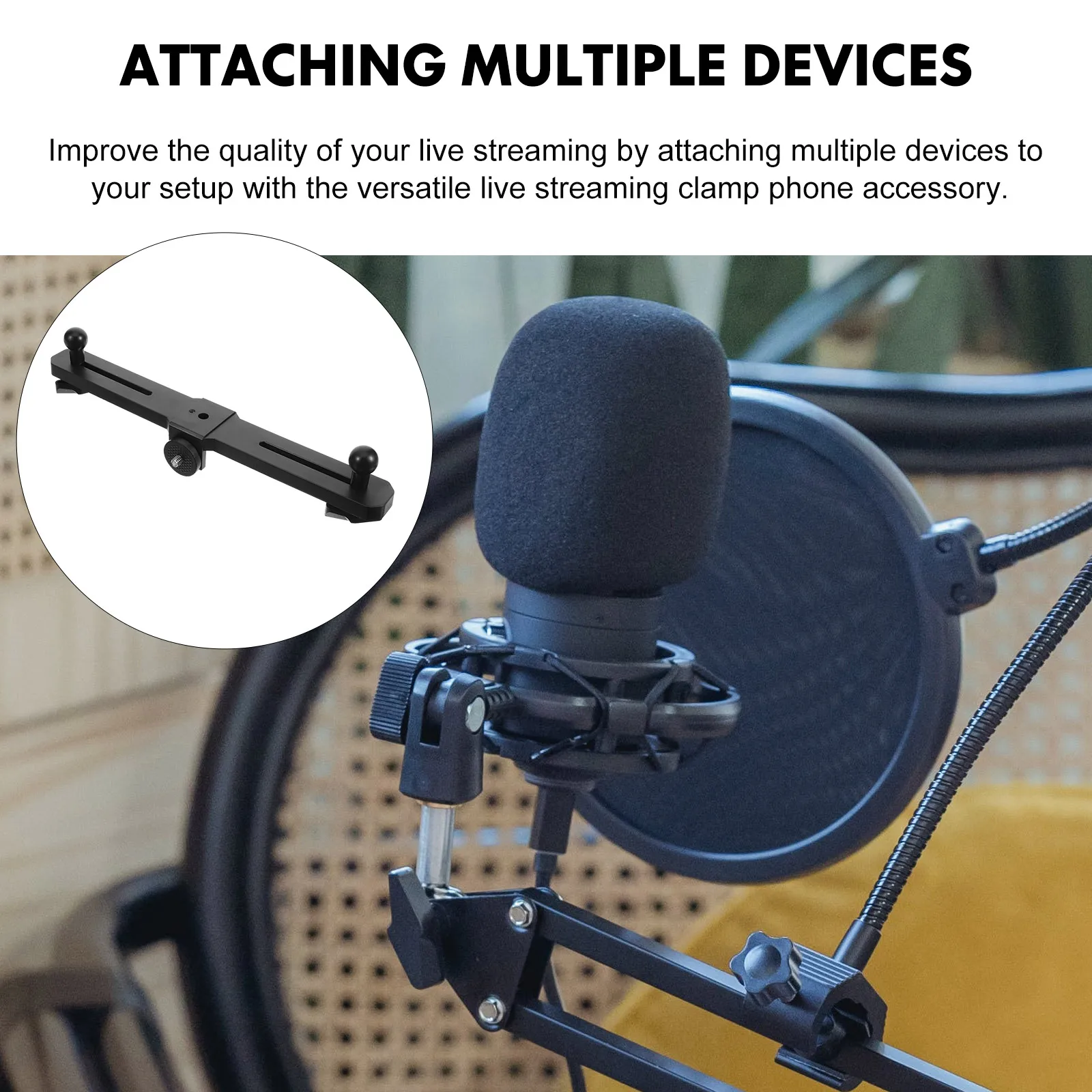 

Live Streaming Clamp Phone Accessory Microphone St DSLR Camera Tripod Mount Extension Bar Triple HeadBracket Camera Mount