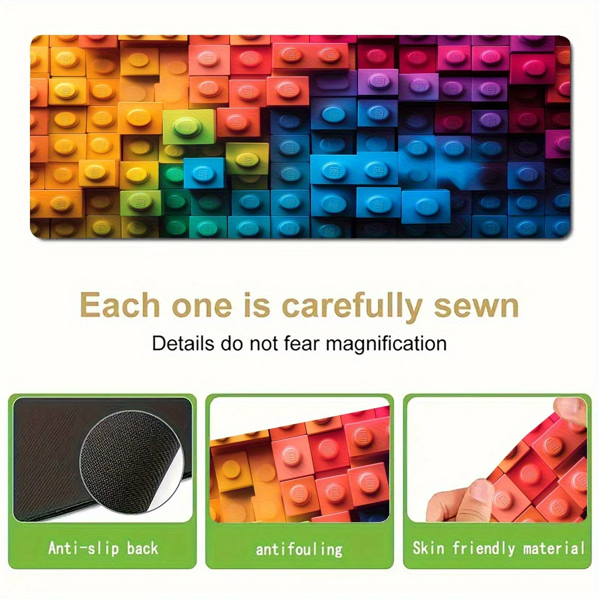 Rainbow Building Blocks Extended Mouse Pad Large Desk Mat Non-Slip Rubber Gaming Office Mat