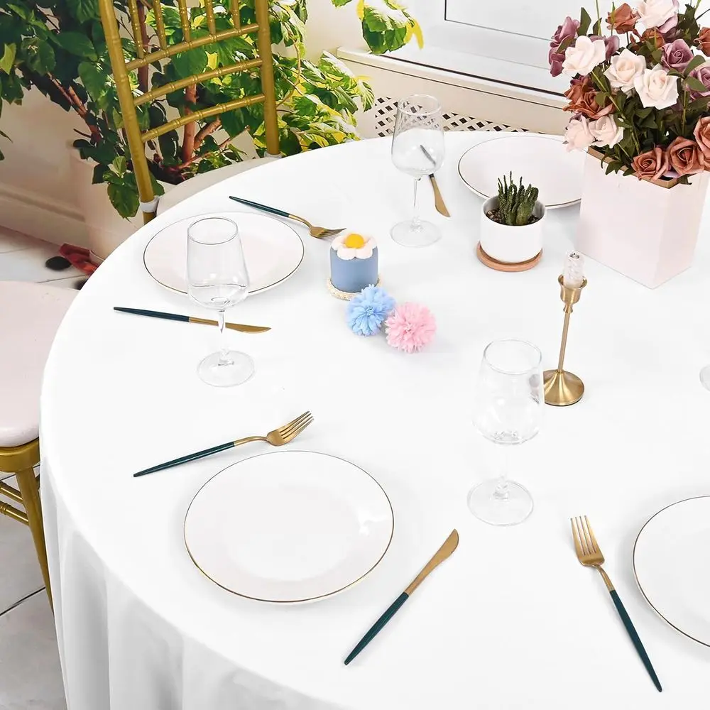Круглая водонепроницаемая скатерть из полиэстера 90, белая пятностойкая крышка для вечеринок и свадеб