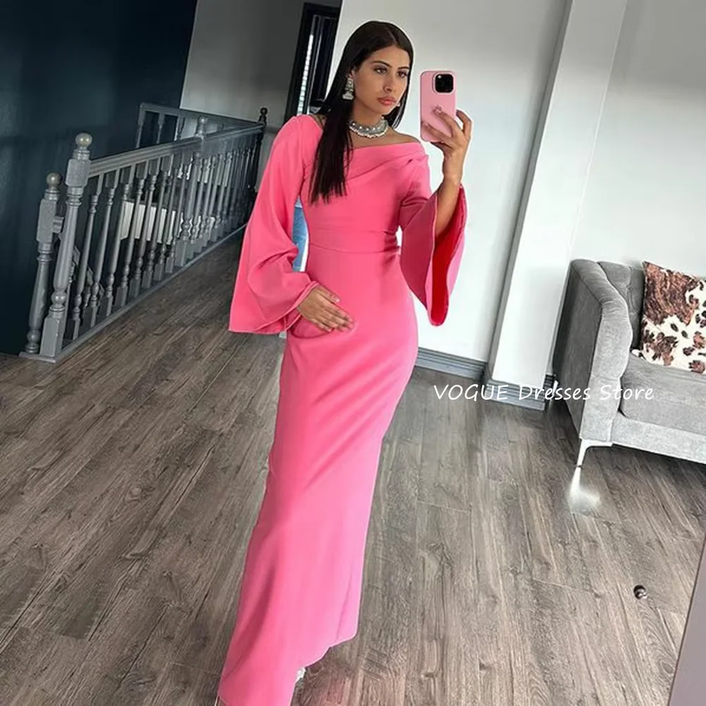 

Elegant Mermaid Prom Dresses for Women One Shoulder Hot Pink Long Sleeve Evening Dress Wedding Party Special Occasiom Gown