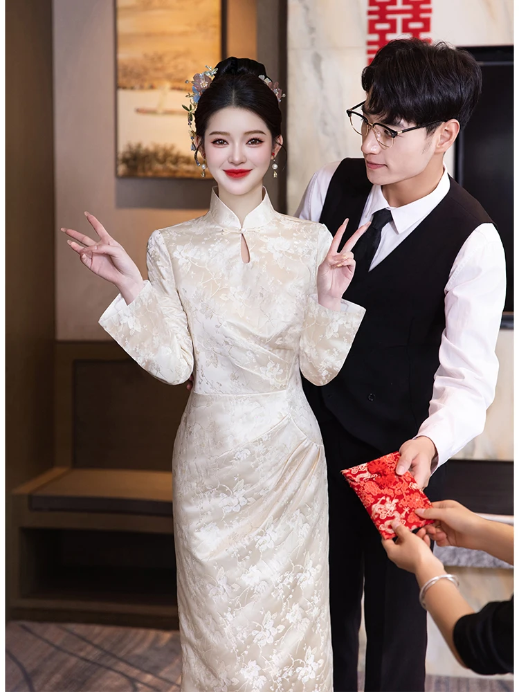 

Champagne Color Young Sle Engagement Wedding Dr Morning Robe Dr Simple Ele Winter Bride Gown Korean Sle