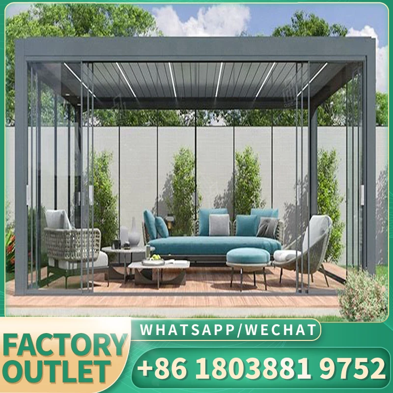 

Modern Motorized Opening Roof Waterproof Aluminum Carport Gazebo Bioclimatic Garden Pergola