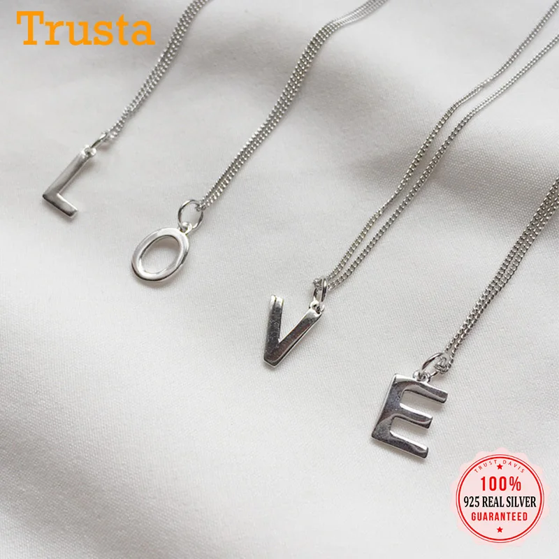 Trustdavis Genuine 925 Sterling Silver Fashion Sweet 26 Letters Pendant For Women Girls Wish Fine DIY Accessories Jewelry DS837