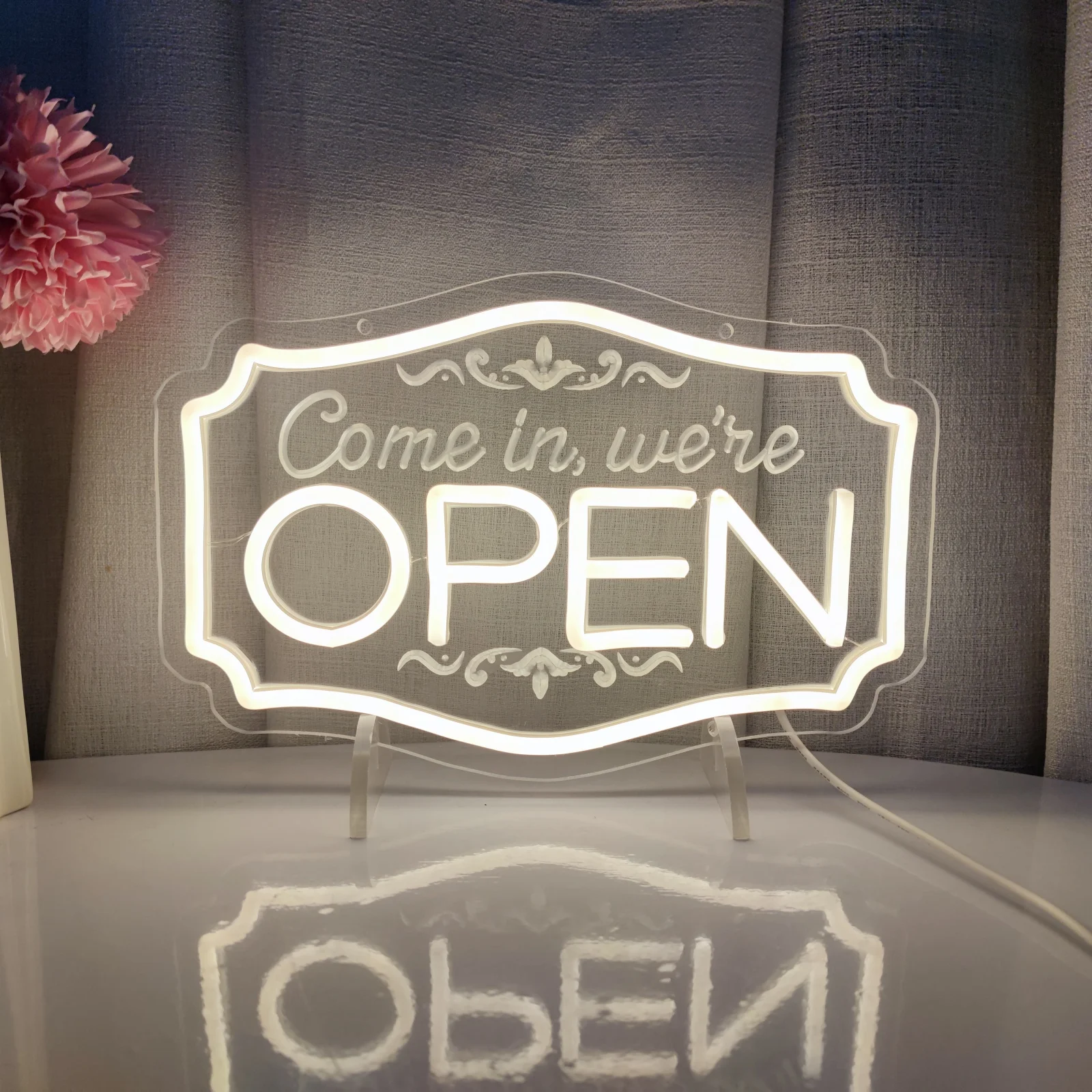 فتح LED النيون تسجيل USB الجدار الديكور للأعمال Storefront نافذة زجاجية الباب الزهور بار صالون استوديو المقاهي مطعم النيون