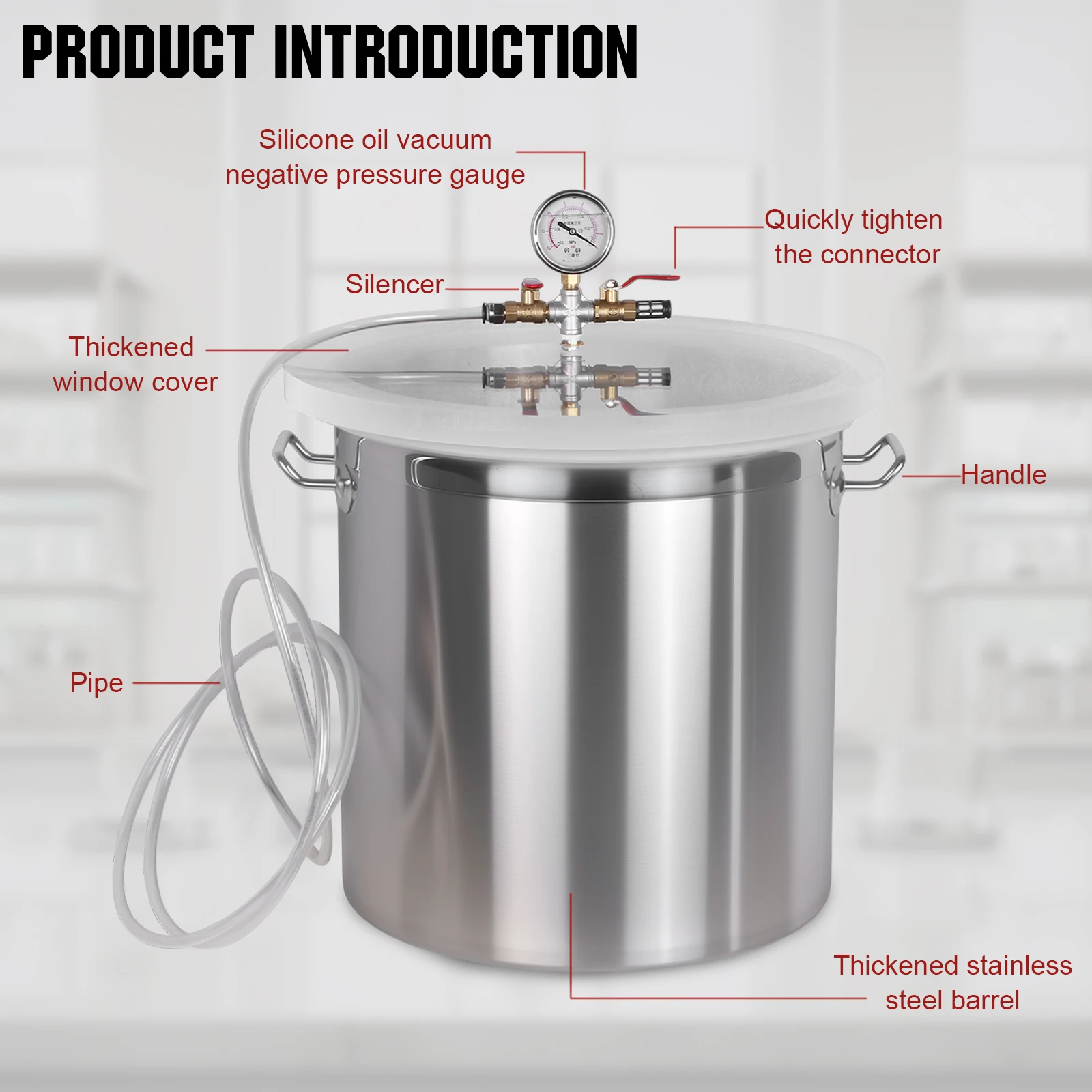 

304 Stainless Steel Vacuum Chamber with Clear Lid Vacuum Chamber Viewing Window Without Pump for Casting Silicone Essential Oils