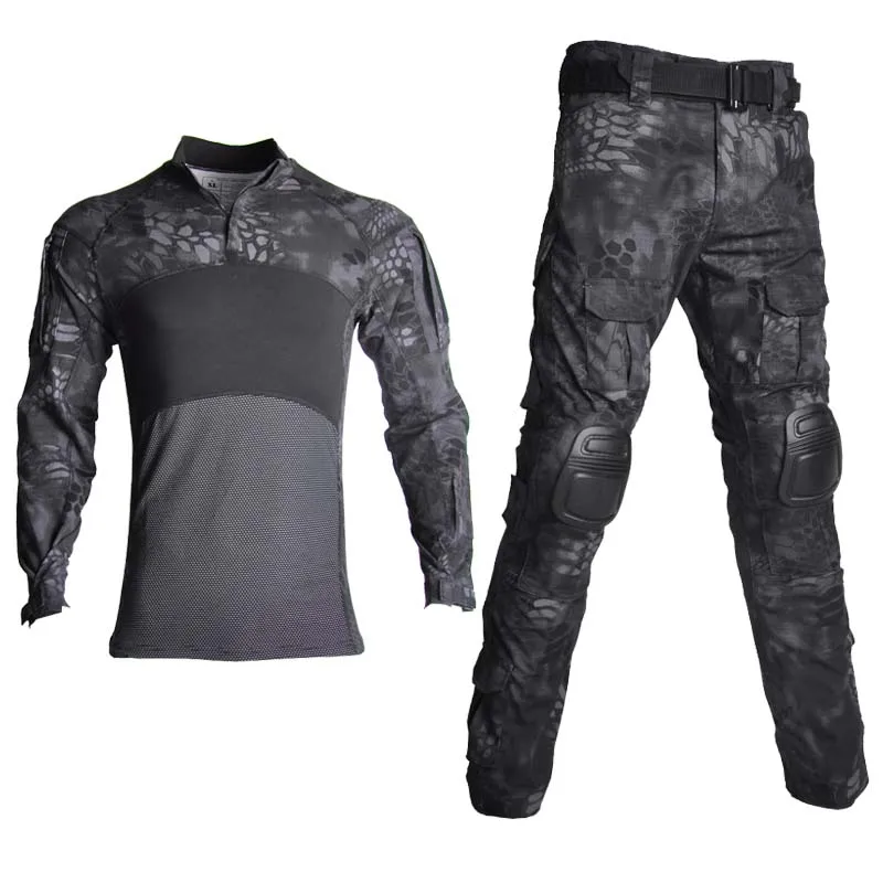 

Men Climbing Uniform Combat Shirt Airsoft Tactical Pants with Pads Safari Camo Windproof Suit Hunting Clothes Softair T-Shirts