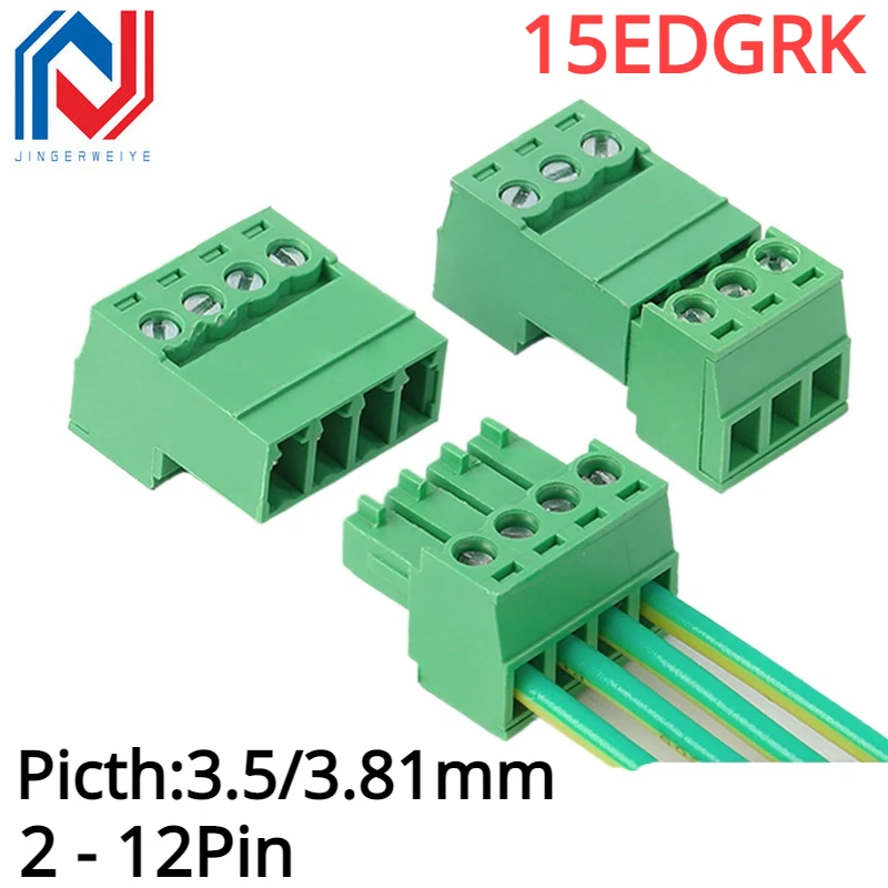 2sets 2EDG Terminal Block 3.5mm 3.81mm Pitch Aerial Butt Type 15EDGRK-3.5mm 3.81mm Plug-in Connector 2-12P Male + Female Socket