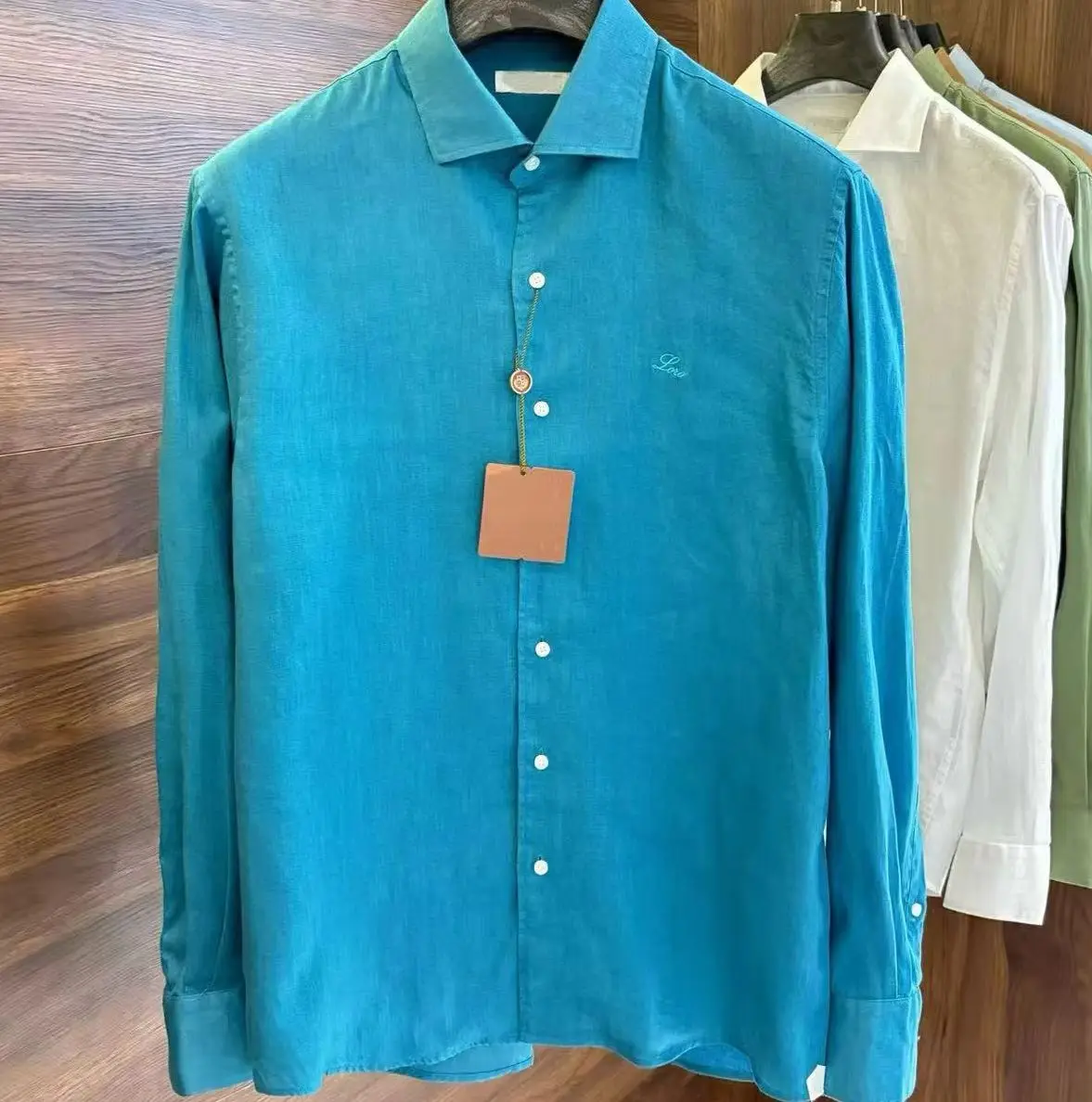 

Italian LP men's spring and summer new business casual long-sleeved shirt old money style men's linen lapel shirt