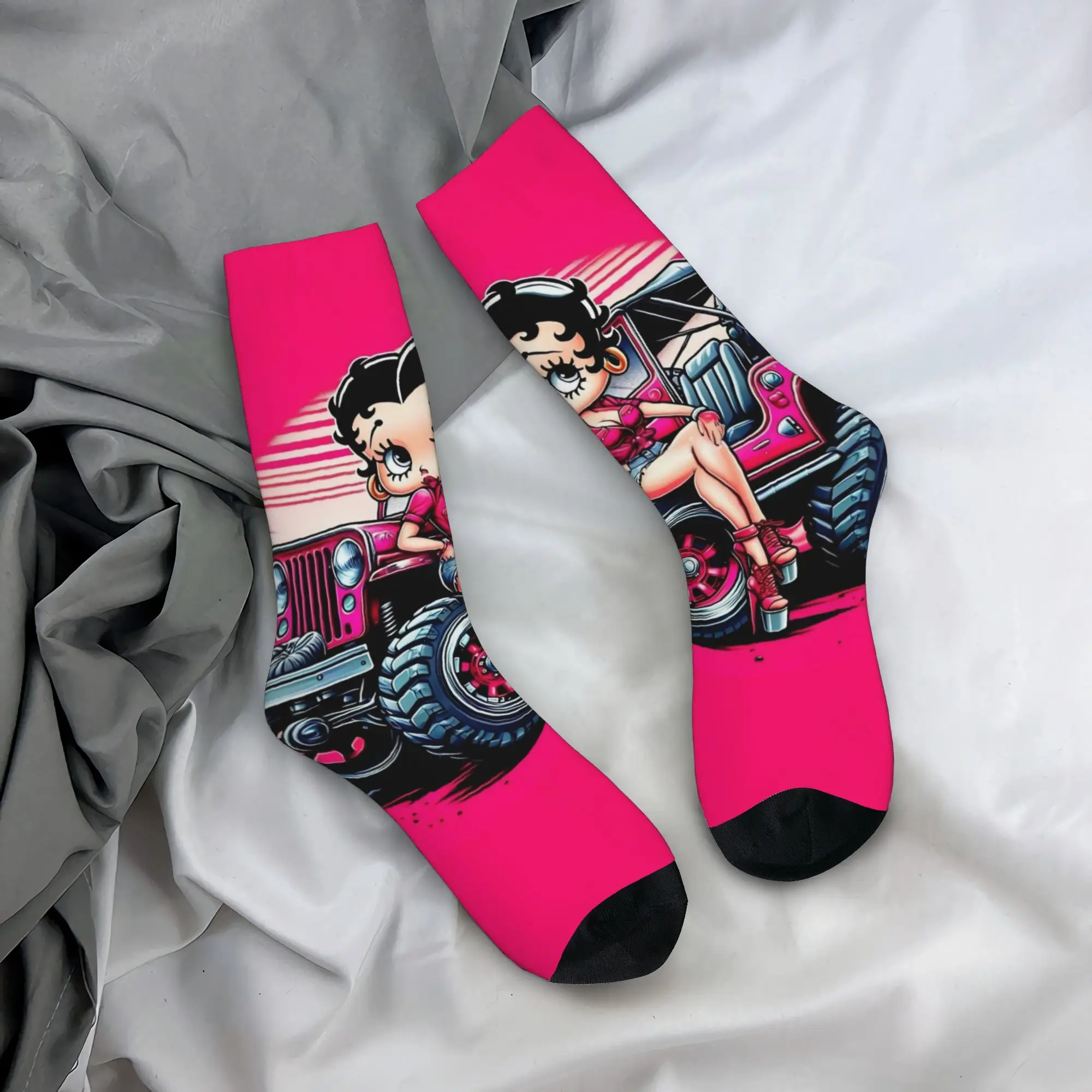 Cartoon Girl B-Boop Mens Crew Socks Unisex Cool Bettys  Spring Summer Autumn Winter Dress Socks