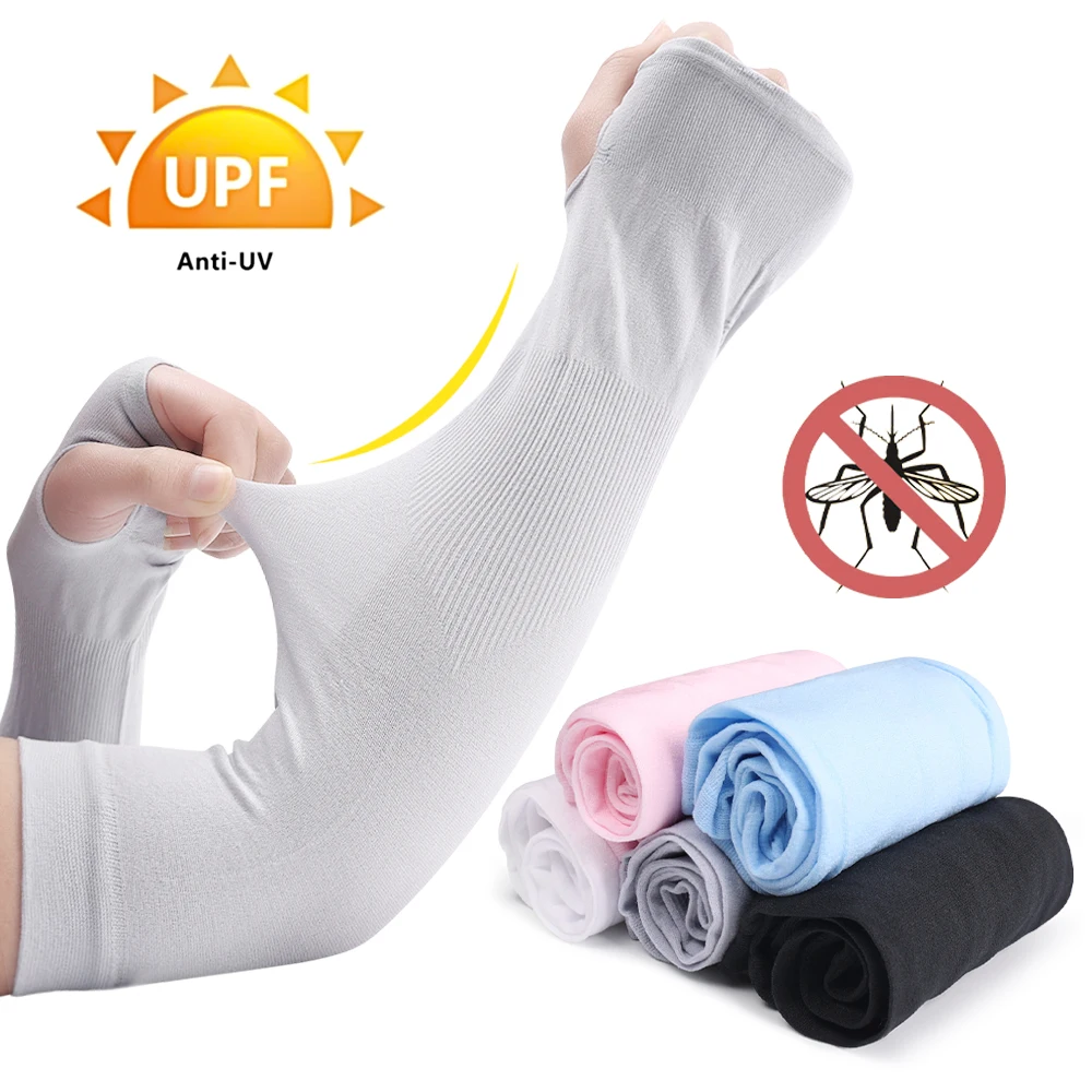 Arm Sleeves Ice Fabric Breathable Quick Dry Running Sportswear Sun UV Protection Long Arm Cover Cycling Sleeve for Anti-mosquito