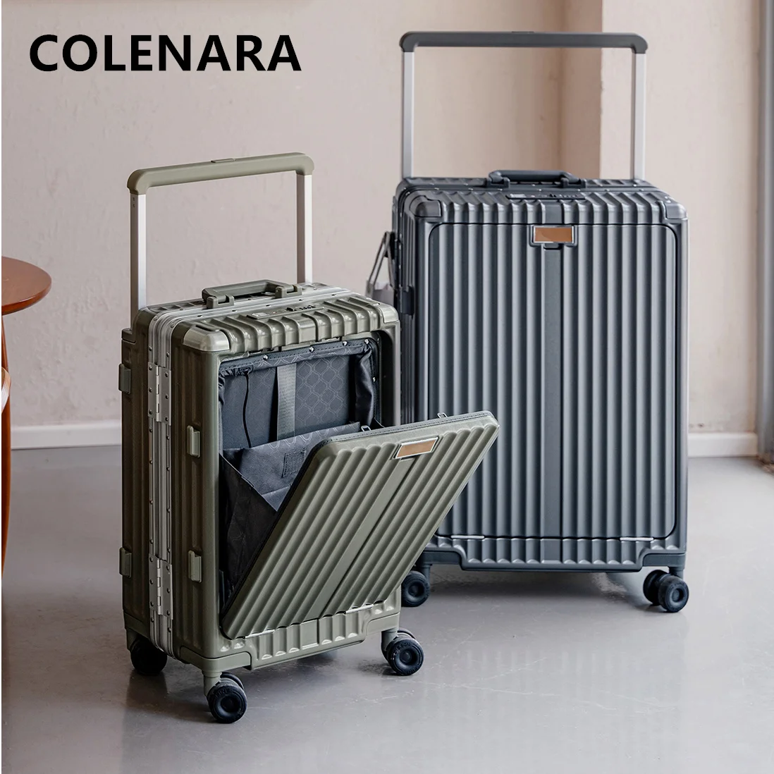 COLENARA حقيبة سفر 24 بوصة فتحة أمامية للكمبيوتر المحمول حقيبة تروللي بعجلات 20 بوصة ABA + PC حقيبة صعود مع عجلات المتداول حقيبة نسائية #5