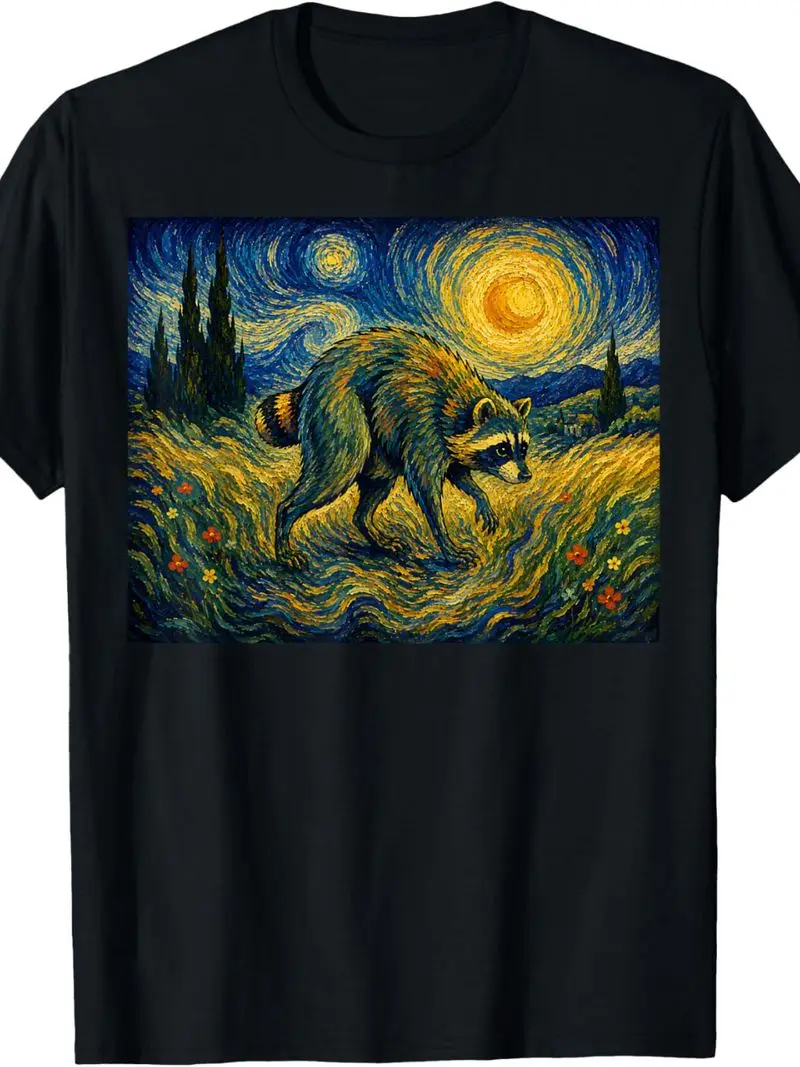 Van Gogh Timothy Raccoon Animal Graphic Artwork T-Shirt