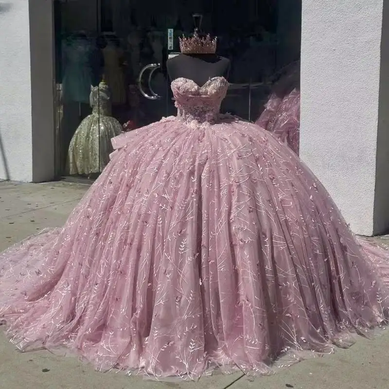 

Customized Luxury Duty Pink Quinceanera Dresses With Bow Beading Lace Off-Shoulder Vestidos De 15 Anos Birthday Party