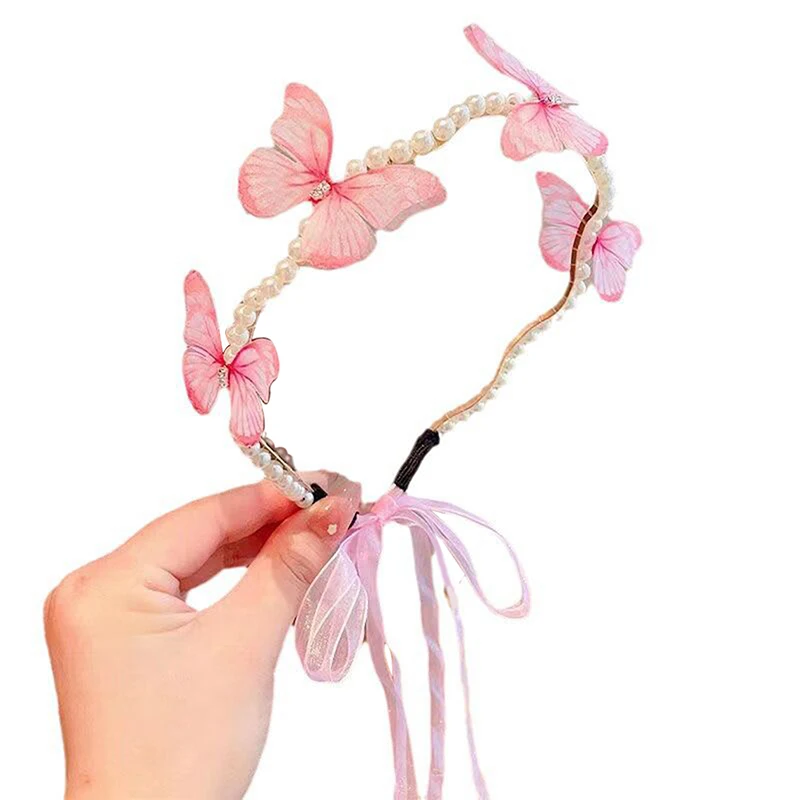 Children Girls Fashion Butterfly Headband Hair Hoop Baby Cute Princess Pearl Hairband Hairpin Hair Accessories