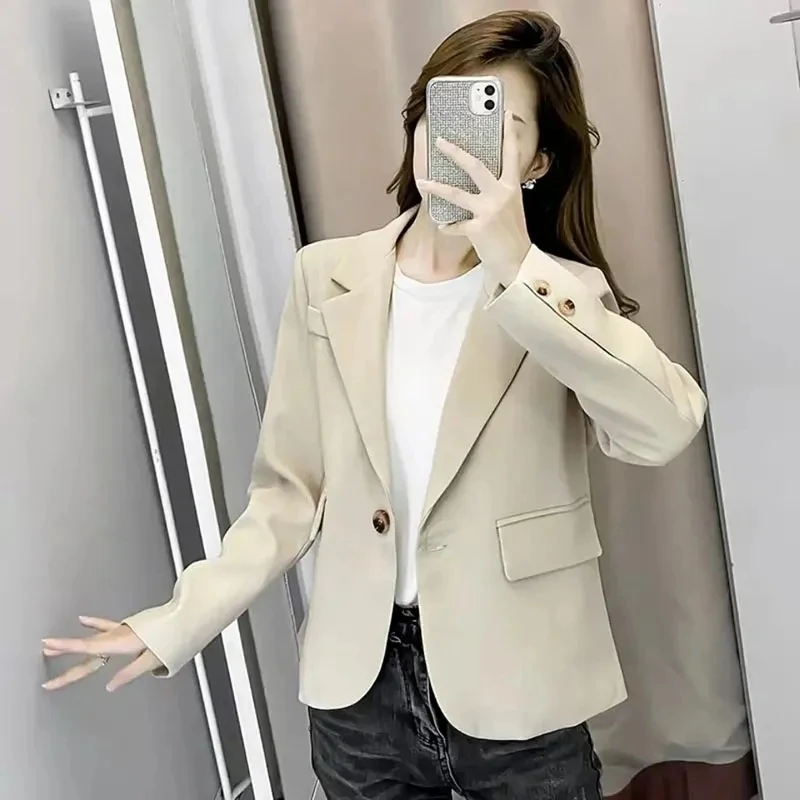 

Zoki Fashion One Button Suit Coat Women Korean Loose Casual Long Sleeve Blazer Autumn Office Lady All Match Suit Jacket New