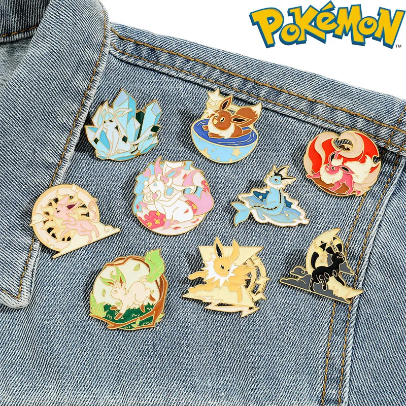 Eevee Family Series Lapel Pin Pokemon Cartoon Brooch Clothes Collar Accessories Backpack Badge Decoration Children Jewelry Gifts