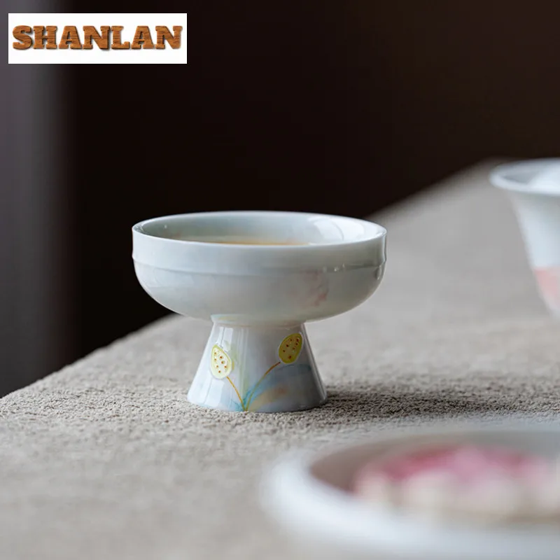 

45ml Hand-painted Floral High Foot Teacup Creative Tea Bowl Single Cups Tea-tasting Fragrance Cup Chazhan Master Cups For Tea