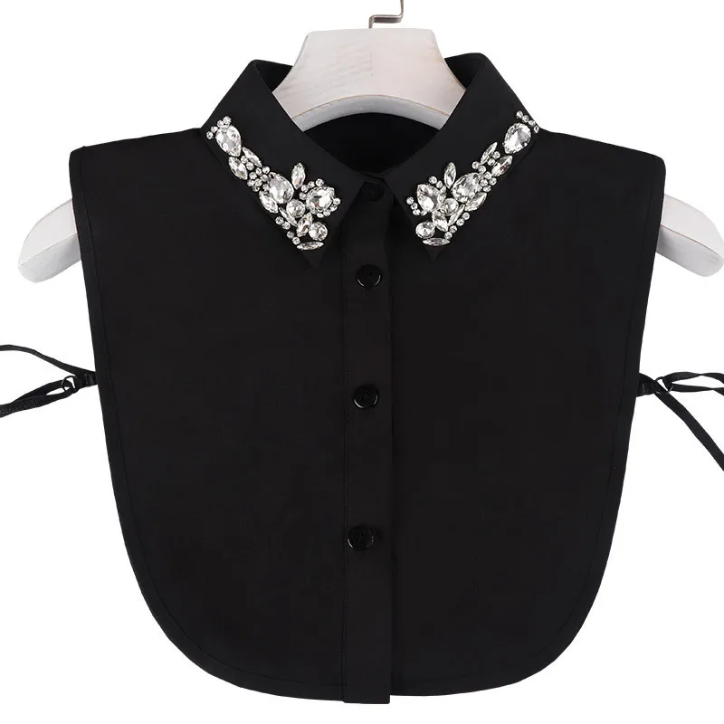 Korean Version Spring And Autumn New Nail Bead Chiffon Women's Rhinestone Versatile Fake Collar Shirt