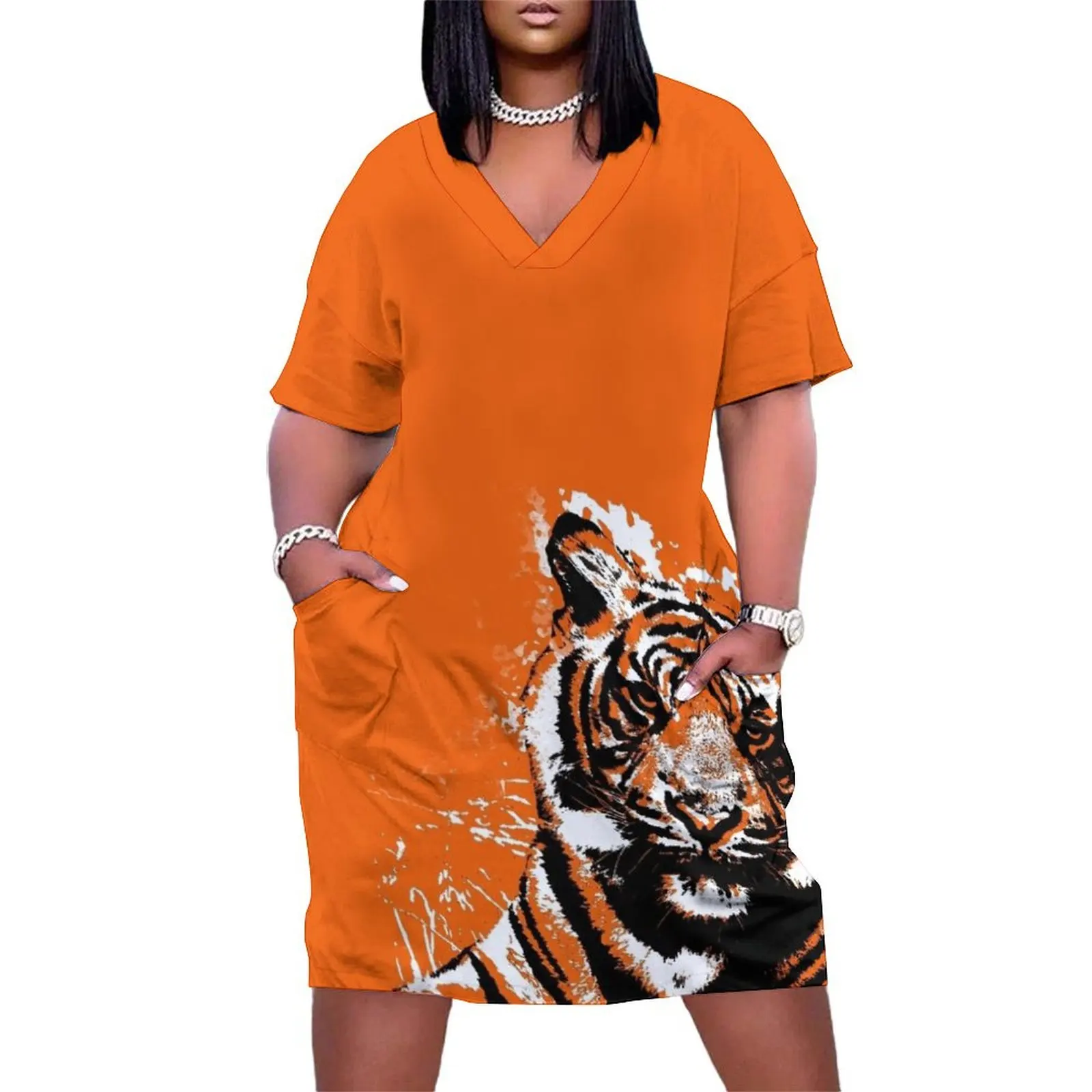 

Black and White Tiger Loose Pocket Dress Summer skirt Women's long dress dresses for woman Women's summer dress