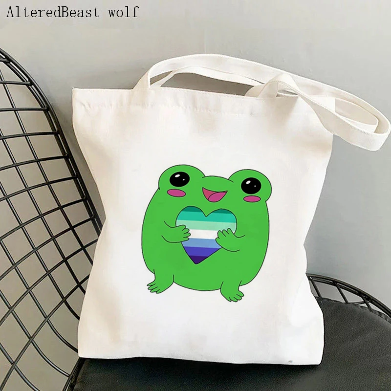 Women Shopper bag Intersex Pride Cowboy Frog Bag Harajuku Shopping Canvas Shopper Bag girl handbag Tote Shoulder Lady Bag