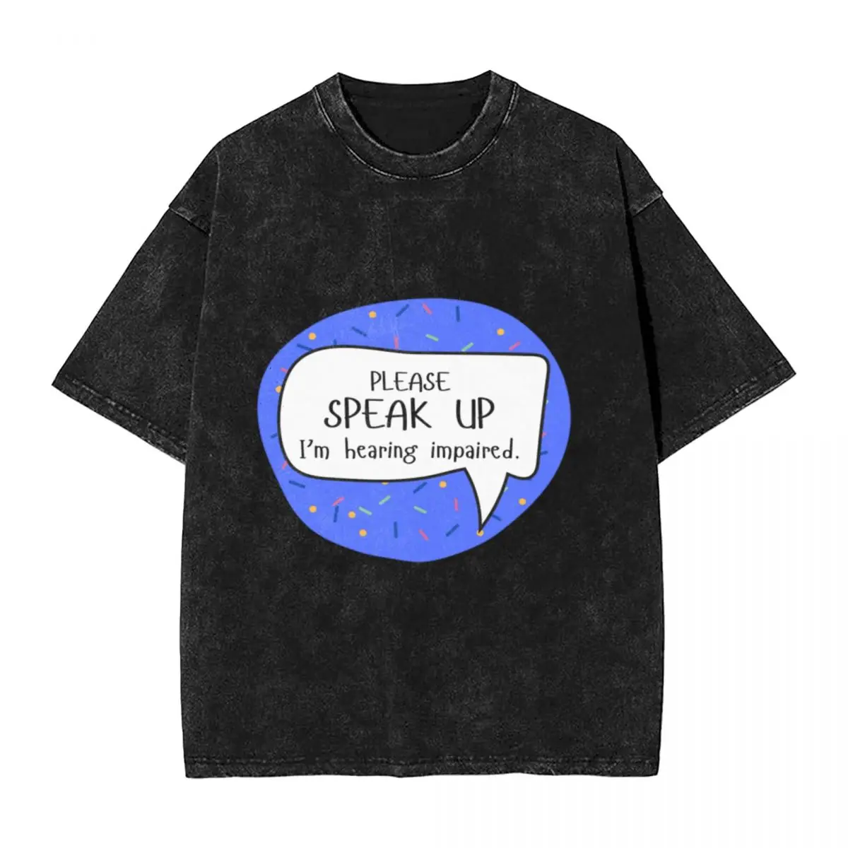 Por favor, fale, estou com deficiência auditiva, bolha de discurso, retrô, moderno, camisetas vintage de grandes dimensões