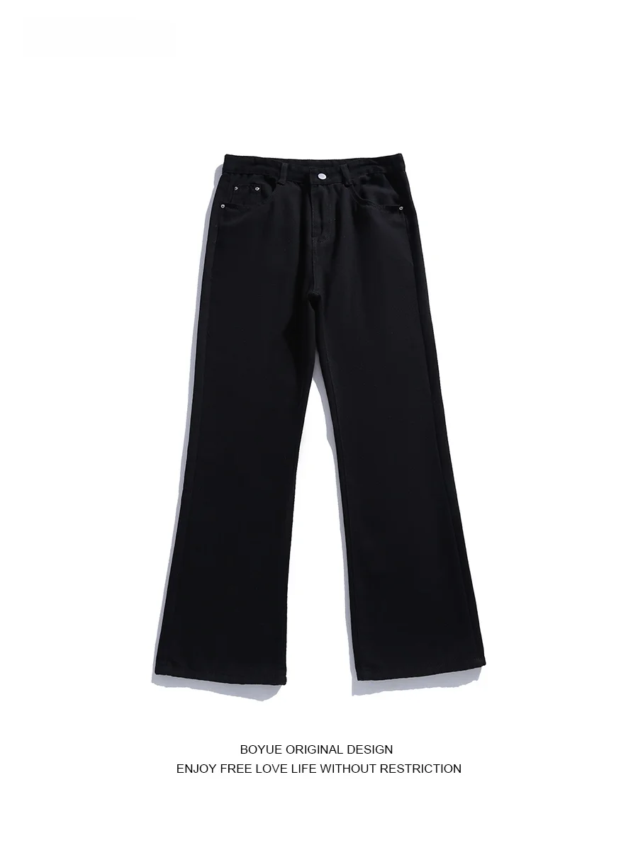 

Boyue Pure Color Bell Bot Jeans Hong Kong Sle Slim Fit Straight Vintage Heavy Leg Long Pants Men Women Casual Faion