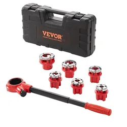 SucceBuy Manual Pipe Threader Ratchet Tool Portable Pipe Threading Set w/ 6PCS NPT Dies for Galvanized Aluminum Iron Copper Pipe