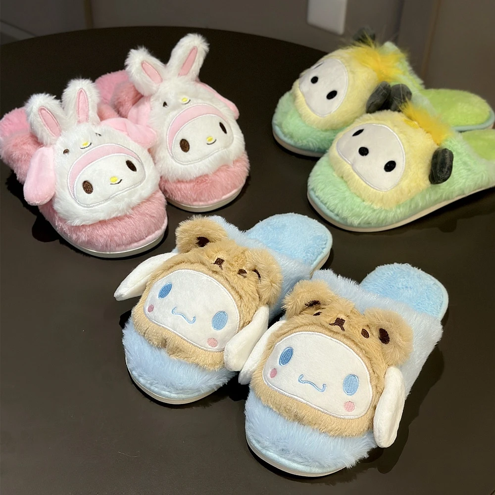 Kuromi My Melody Slippers Warm Indoor Shoes Kawaii Cinnamoroll Pochacco Home Cotton Shoes Sweet Japanese Style Shoes Non-slip