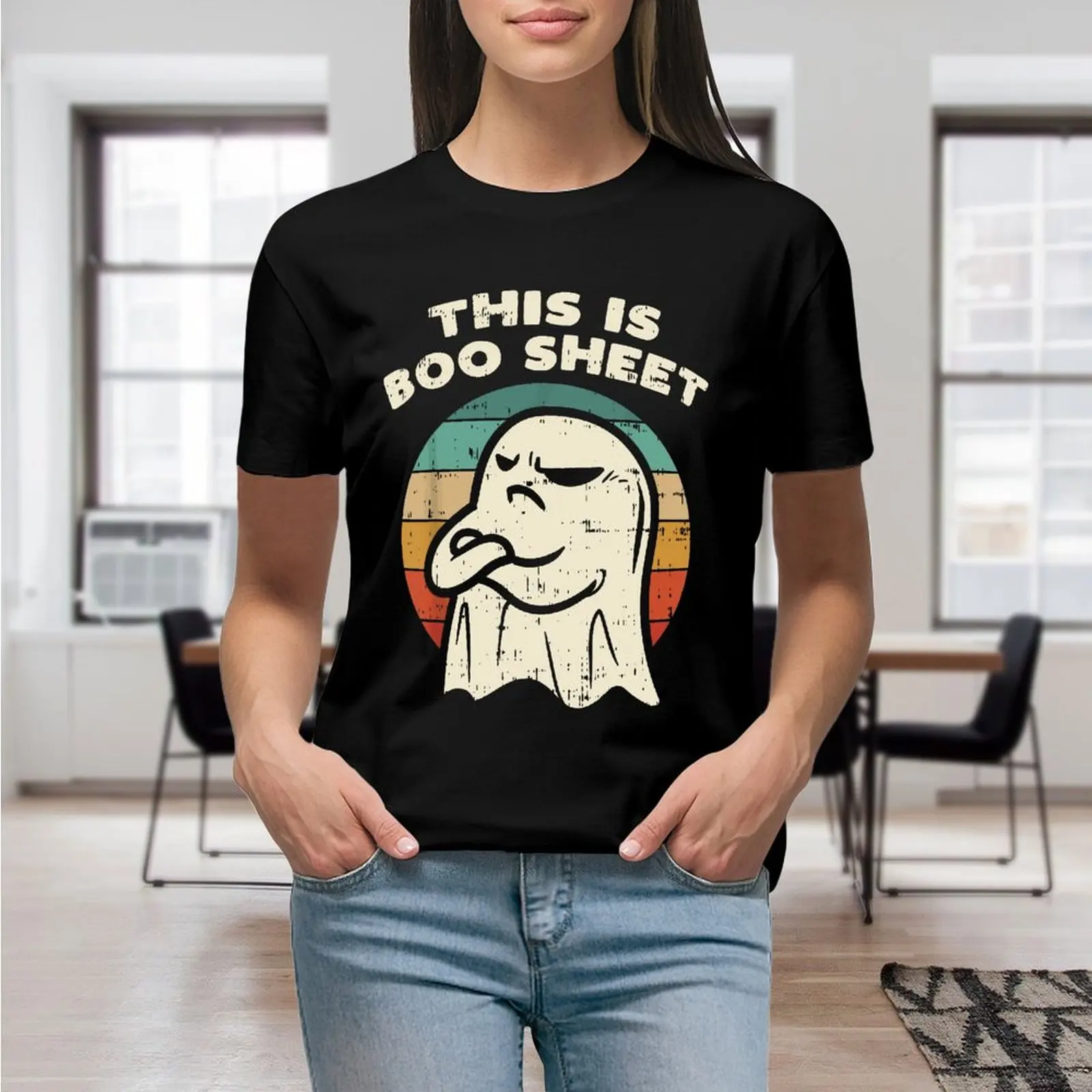 Halloween Funny This is Boo Sheet Print T Shirt for Women Kawaii Graphic Shirts Casual Short Sleeved Female Tee O-neck T-shirts